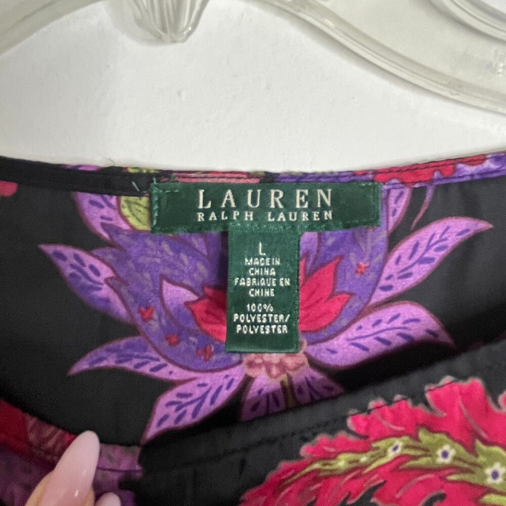 Lauren Ralph Lauren Women's Black Paisley Floral Long Sleeve Blouse Top Size L - Picture 2 of 7